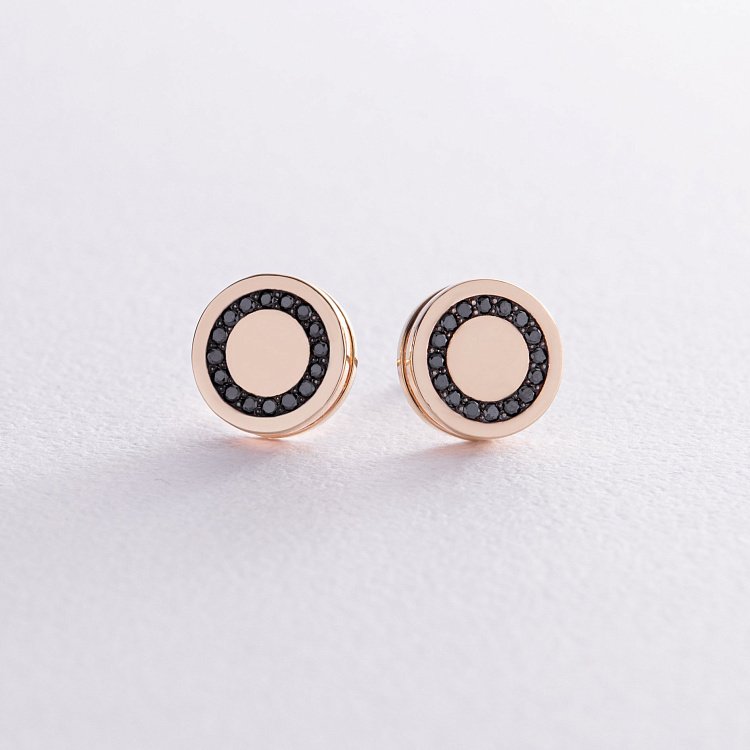 Золотые серьги - пусеты с черными бриллиантами 334483122 от ювелирного магазина Оникс - 2