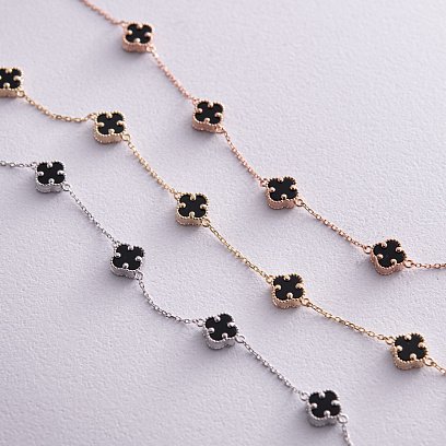 Браслет "Конюшина" з оніксом mini (червоне золото) б05247 №6