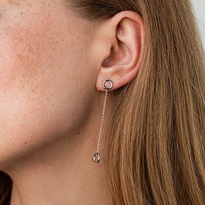 Сережки "Кружечки" на ланцюжку в білому золоті с07276 №4