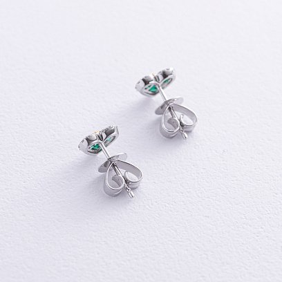 Золоті сережки - пусети "Сердечки" зі смарагдами та діамантами сб0522cha №5