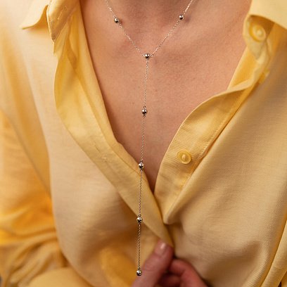 Кольє - краватка 2 в 1 "Кульки" у білому золоті кол02065 №10