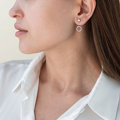 Серебряные серьги - джекеты "Круговорот" с фианитами 2674/9р-CZ №6