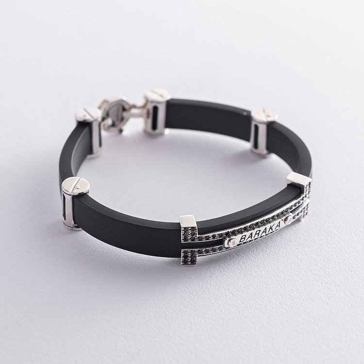 Мужской серебряный браслет (каучук) Б0007d от ювелирного магазина Оникс