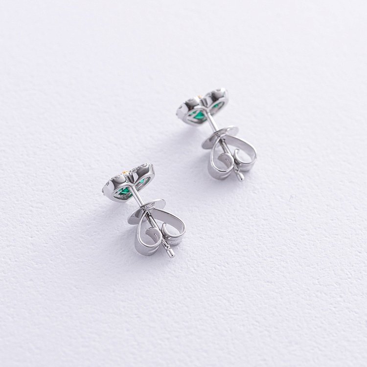 Золоті сережки - пусети "Сердечки" зі смарагдами та діамантами сб0522cha від ювелірного магазину Онікс - 4