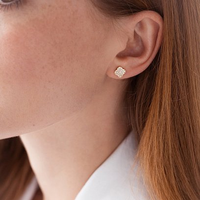 Золоті сережки - пусети "Конюшина" (фіаніти) с07890 №3