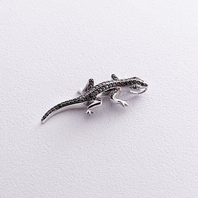﻿Підвіска "Ящірка" у бі﻿лому золоті (фіаніти) п03833