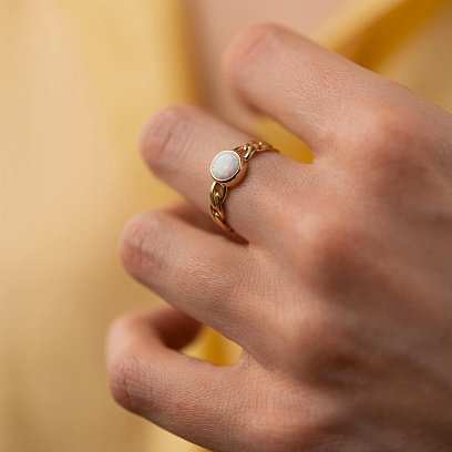 Кольцо "Цепочка" с синт. опалом (желтое золото) к07464 №6
