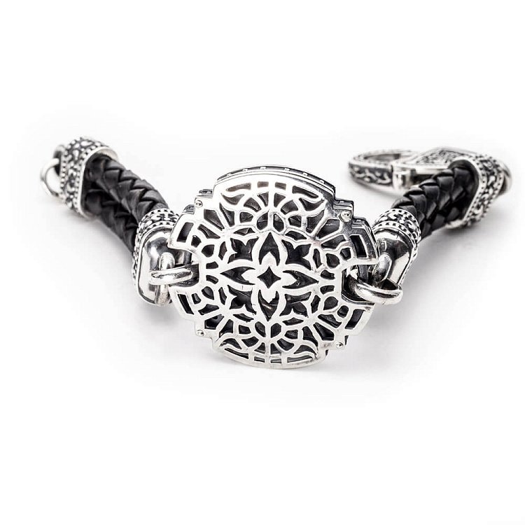 Браслет из серебра и кожи "Львиное сердце" tllionheart от ювелирного магазина Оникс - 2