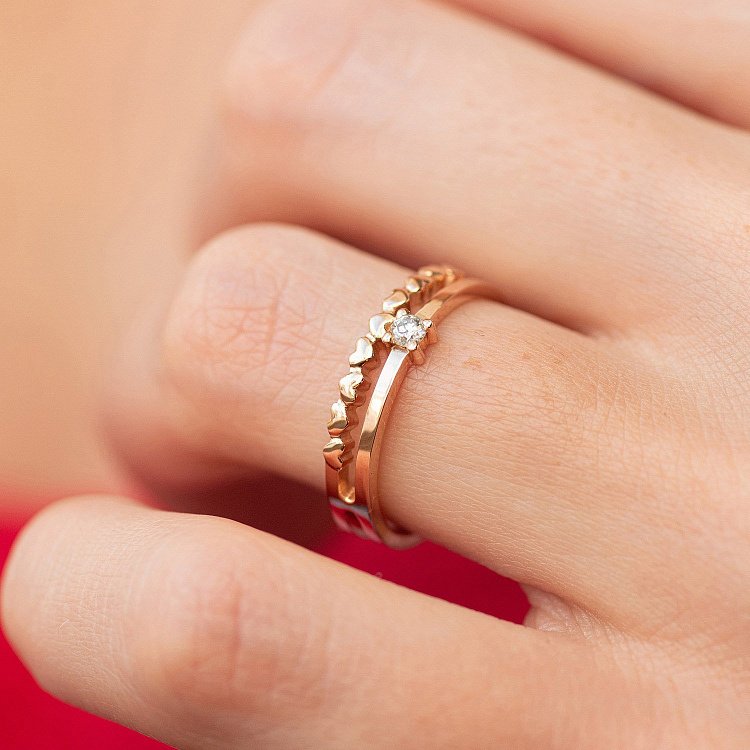 Золотое помолвочное кольцо c сердечками (бриллиант) кб0537м от ювелирного магазина Оникс - 2