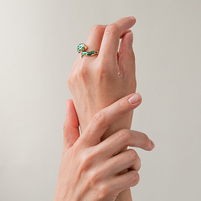 Золотое кольцо "Змея" (эмаль, фианиты) к07397 №6