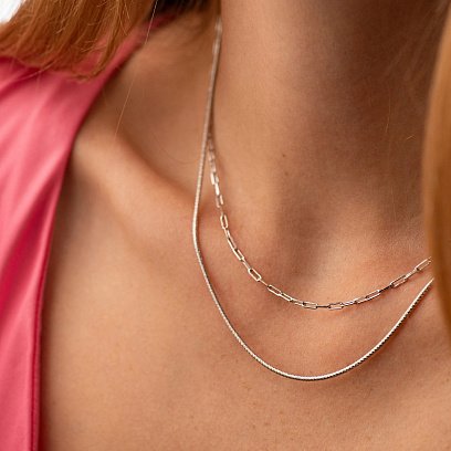 Двойное серебряное колье "Цепочка" 181330 №2