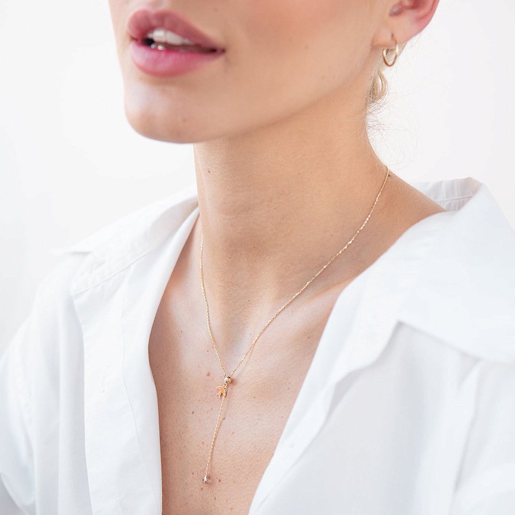 Колье "Ласточка" в желтом золоте (фианит) кол01859 от ювелирного магазина Оникс - 1