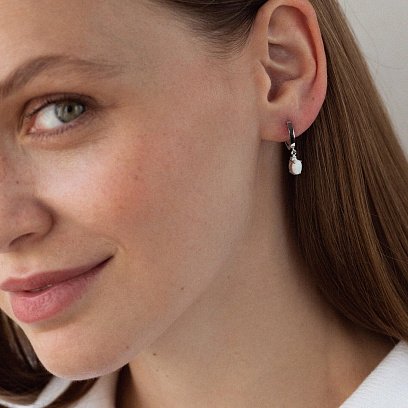 Серьги - кольца с опалом (белое золото) с08703 №5