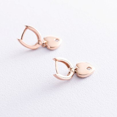 Серьги "Сердечки" с фианитами (красное золото) с07007 №3