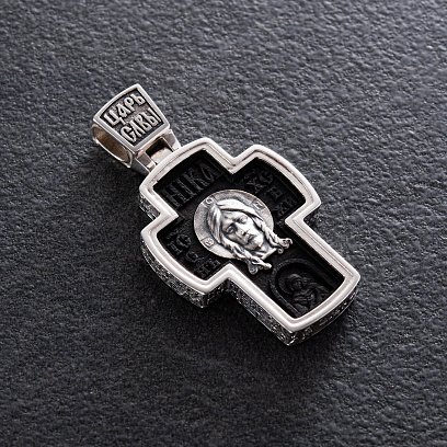 Чоловічий православний хрест "Спас Нерукотворний. Архангел Михаїл" з ебенового дерева та срібла 1052 №9