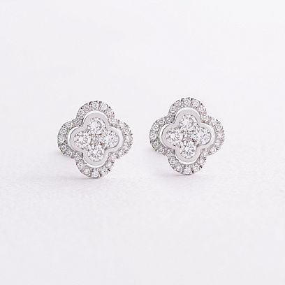 Золотые серьги - пусеты "Клевер" (бриллианты) сб0619lg