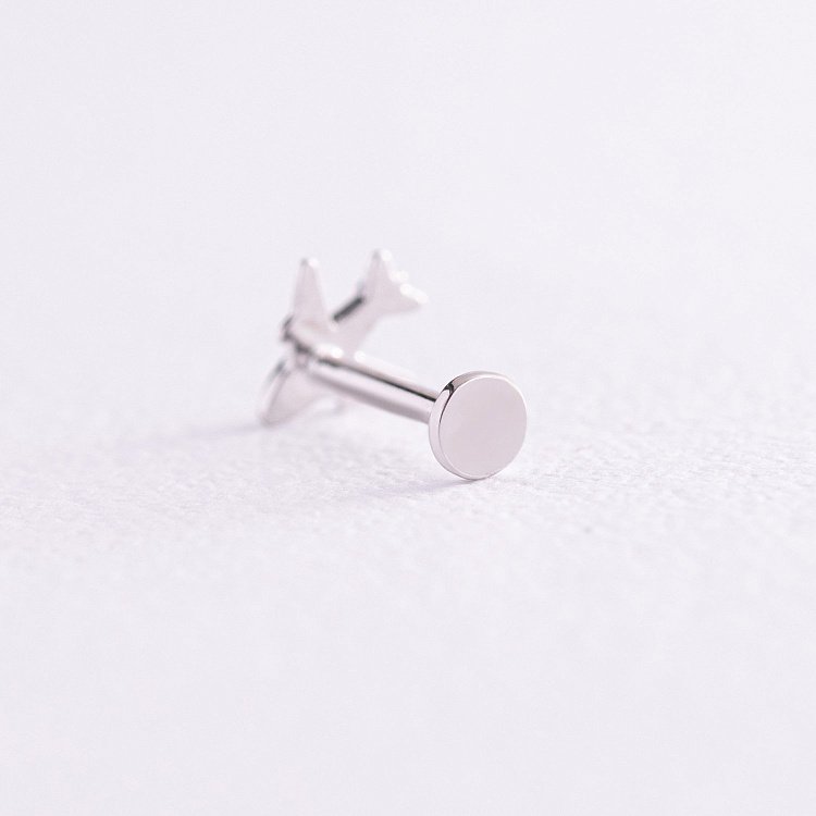 Одиночна сережка "Літачок" в хрящ вушка (біле золото) с08220 - 1 Одиночна сережка "Літачок" в хрящ вушка (біле золото) с08220 від ювелірного магазину Онікс - 1