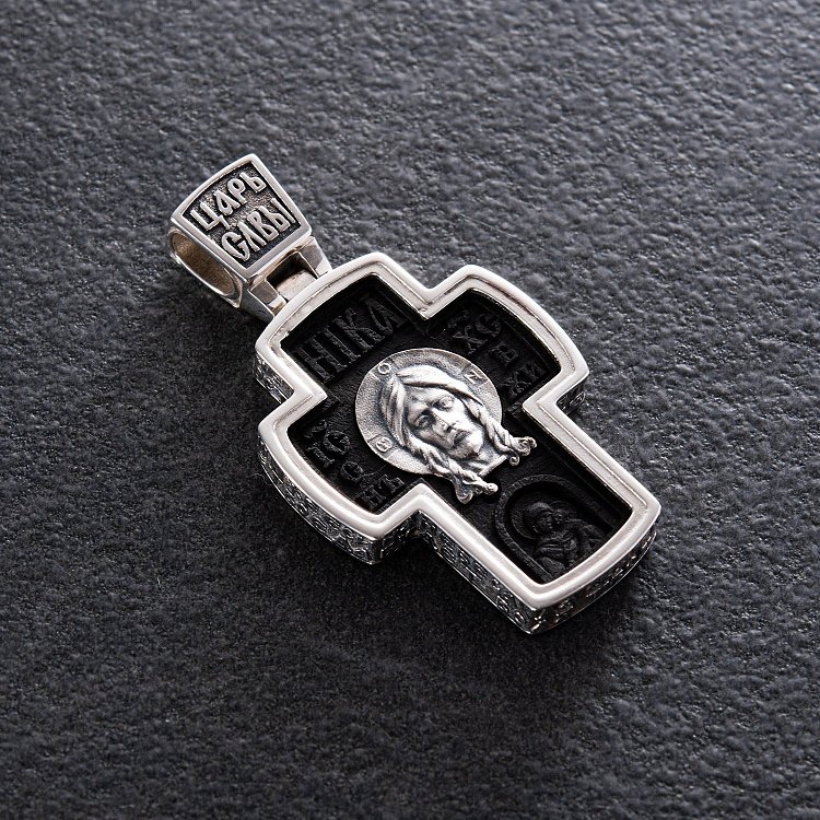 Чоловічий православний хрест "Спас Нерукотворний. Архангел Михаїл" з ебенового дерева та срібла 1052 від ювелірного магазину Онікс - 9