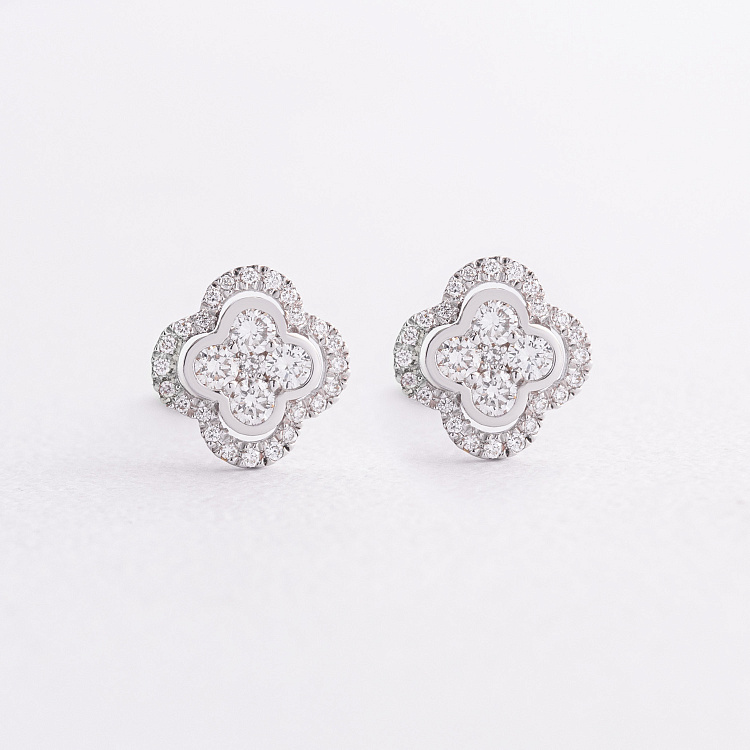 Золотые серьги - пусеты "Клевер" (бриллианты) сб0619lg от ювелирного магазина Оникс