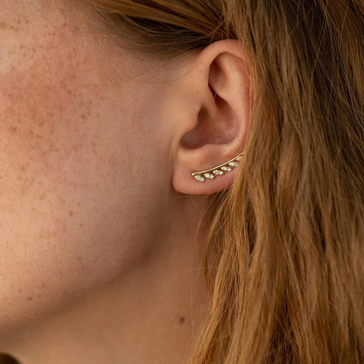 Золоті сережки - клаймбери з фіанітами с05704 від ювелірного магазину Онікс - 1