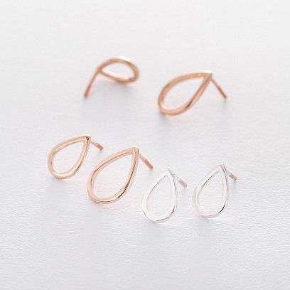 Серебряные серьги-пусеты "Большие капельки" (1.7 х 1.2 см) 122500 №5