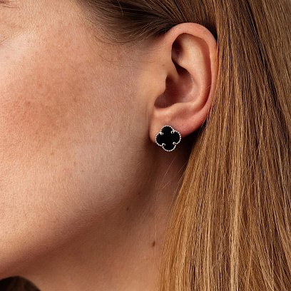 Серебряные серьги "Клевер" с ониксом 123360 №2