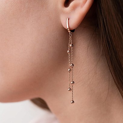 Золотые серьги на цепочке с шариками с07770 №6