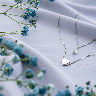 Золоте подвійне кольє "Серце" (фіаніт) кол01039