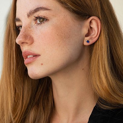 Золотые серьги - пусеты (сапфиры, бриллианты) сб0502nl №2