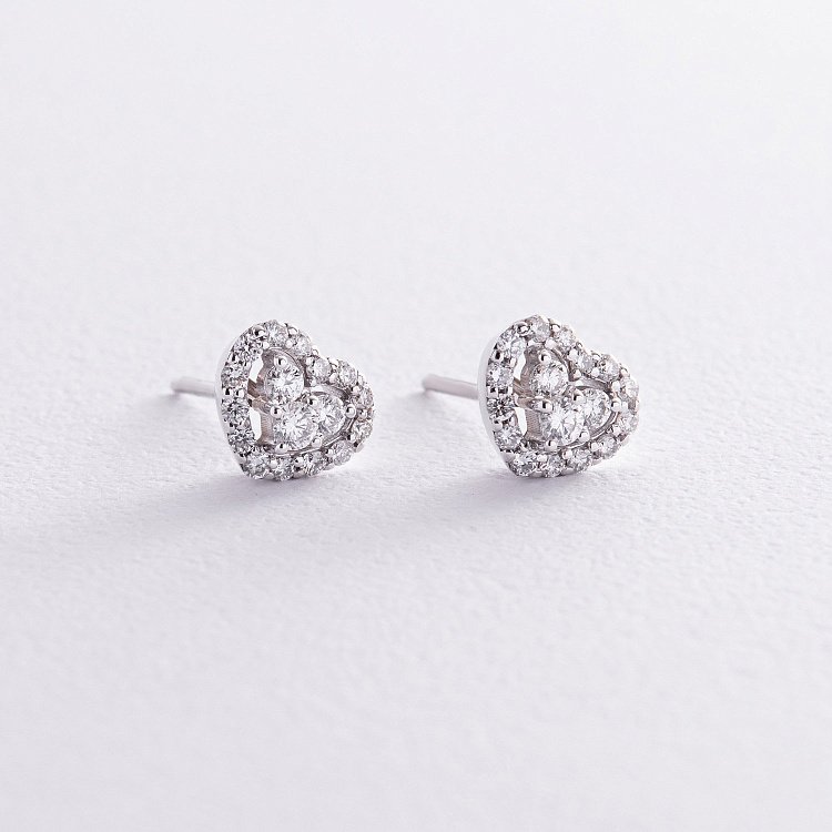 Золоті сережки - пусети "Сердечки" з діамантами сб0479z від ювелірного магазину Онікс - 2