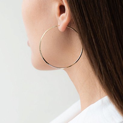 Сережки - кільця в жовтому золоті (6.2 см) с07191 №6