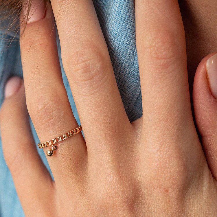 Кольцо "Цепочка с шариком" в красном золоте к07186 от ювелирного магазина Оникс - 3