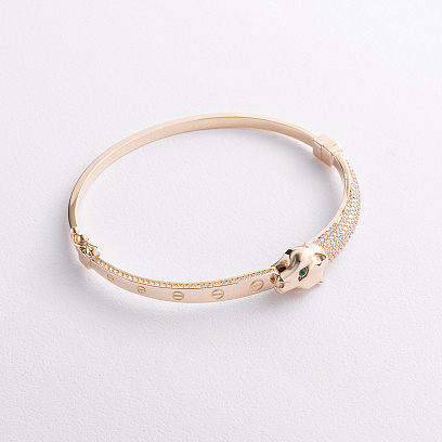 Жорсткий браслет "Пантера" у жовтому золоті (фіаніти) б05240 №2