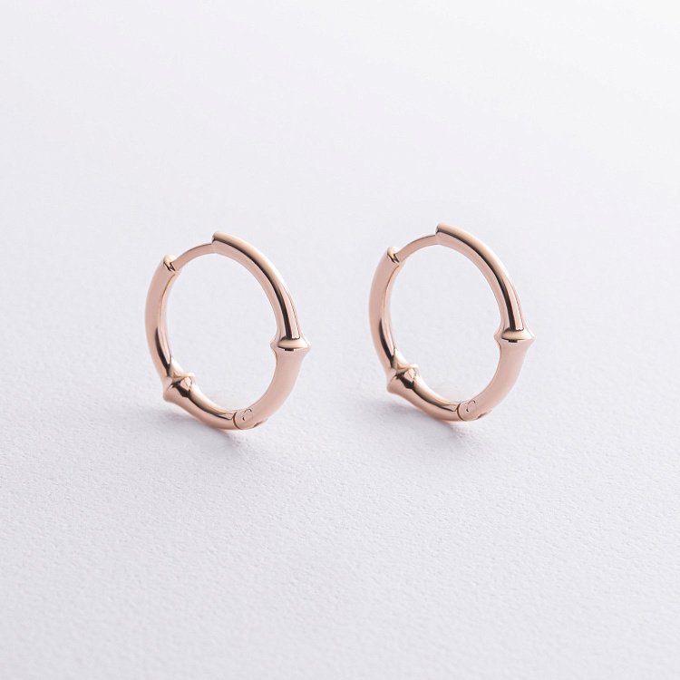 Сережки - кільця "Bamboo" у червоному золоті с09141 від ювелірного магазину Онікс