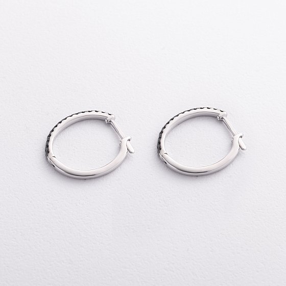 Серебряные серьги - кольца с черными камнями 2598/1р-CZB №3