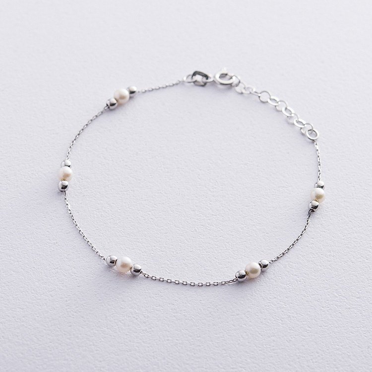 Золотой браслет с жемчуженками б04296 от ювелирного магазина Оникс