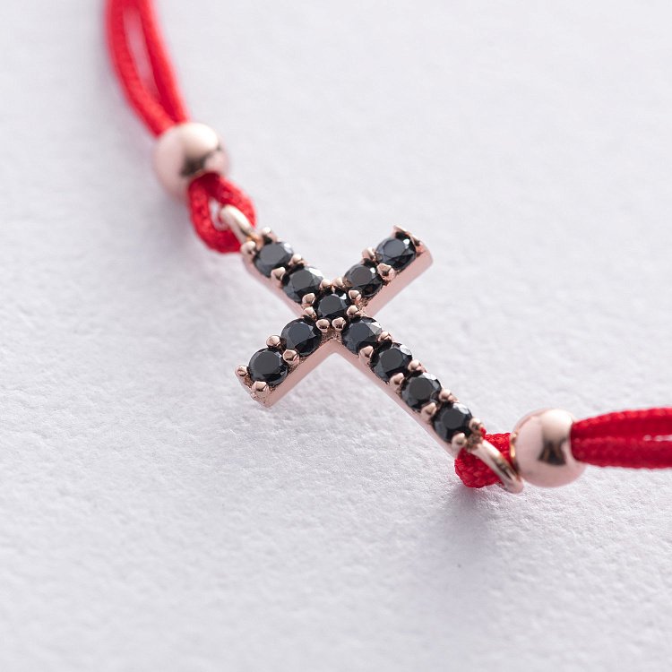 Браслет з червоною ниткою та хрестиком (чорні фіаніти) б05331 від ювелірного магазину Онікс - 2