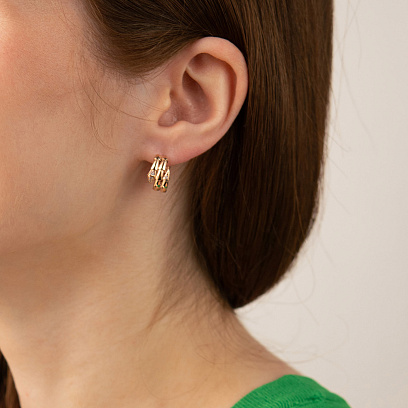 Серьги - кольца "Змеи" в красном золоте (фианиты) с09336 №4