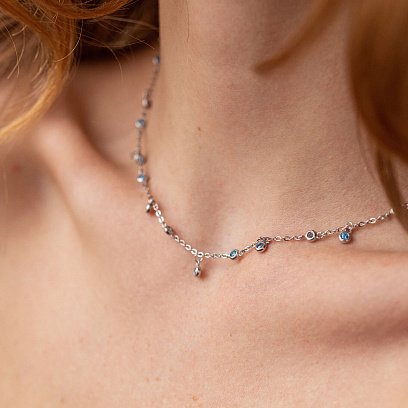 Срібне кольє з блакитними фіанітами 181156 №4