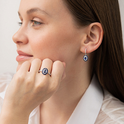 Золоті сережки з діамантами і сапфірами сб0626lg №2