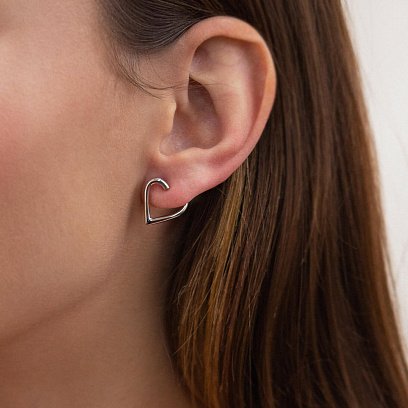 Серьги - пусеты "Сердечки" в белом золоте с08089 №9