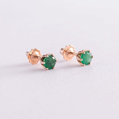 Золотые серьги - пусеты "Мишель" с изумрудами 22959 №3