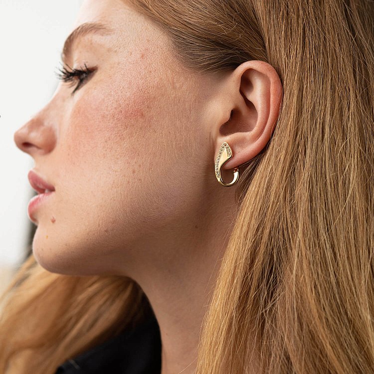 Сережки "Крапельки" у жовтому золоті (фіаніти) с08054 від ювелірного магазину Онікс - 1