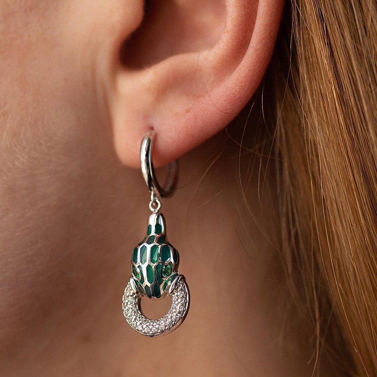 Золоті сережки "Змії" (емаль, фіаніт) с08696 від ювелірного магазину Онікс - 5