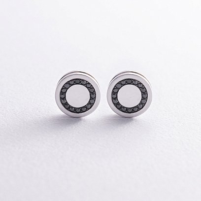 Золотые серьги - пусеты с черными бриллиантами 334461122