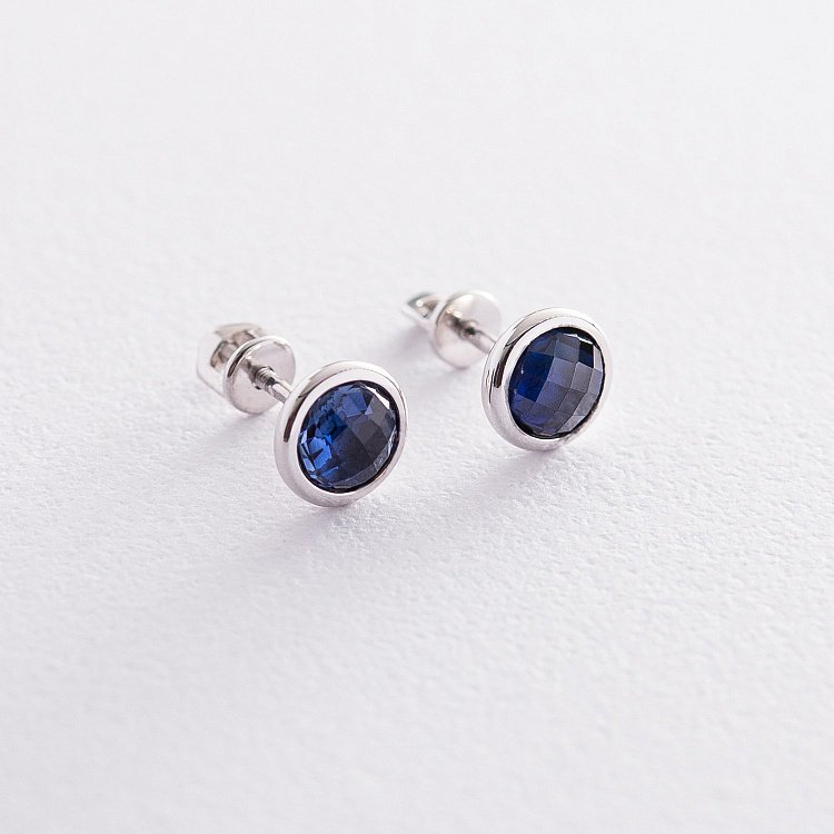 Золотые серьги-пусеты (синт. сапфир) с06463 от ювелирного магазина Оникс