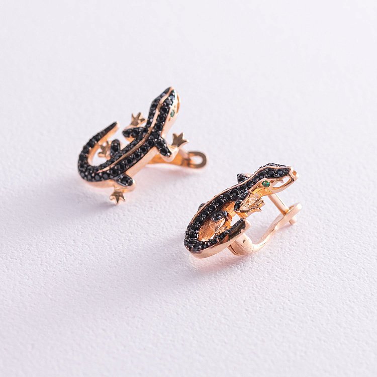 Золотые серьги "Ящерицы" (фианиты) с04479 от ювелирного магазина Оникс - 2