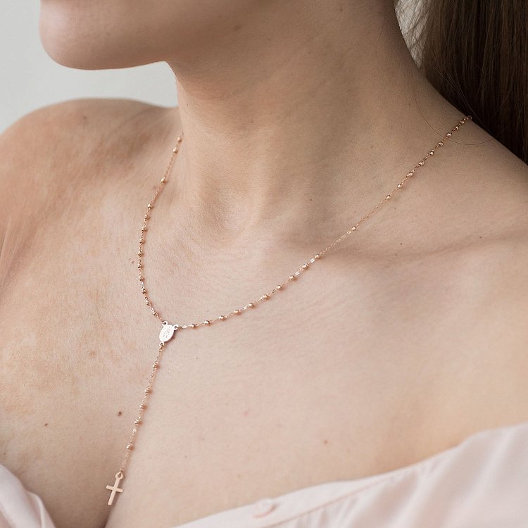 Золотое колье "Розарий" с крестиком и ладанкой кол01154 от ювелирного магазина Оникс - 1