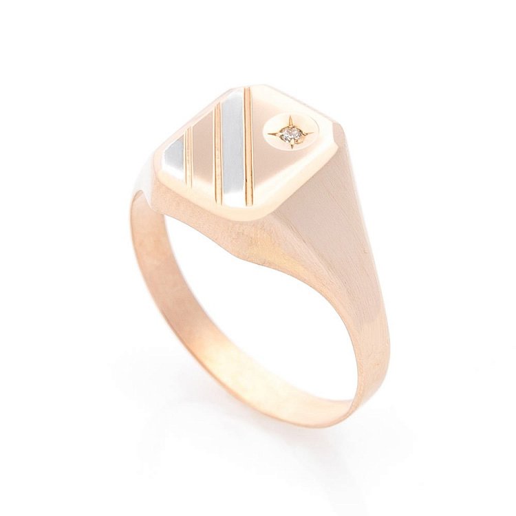 Золота печатка з фіанітом к05641 від ювелірного магазину Онікс