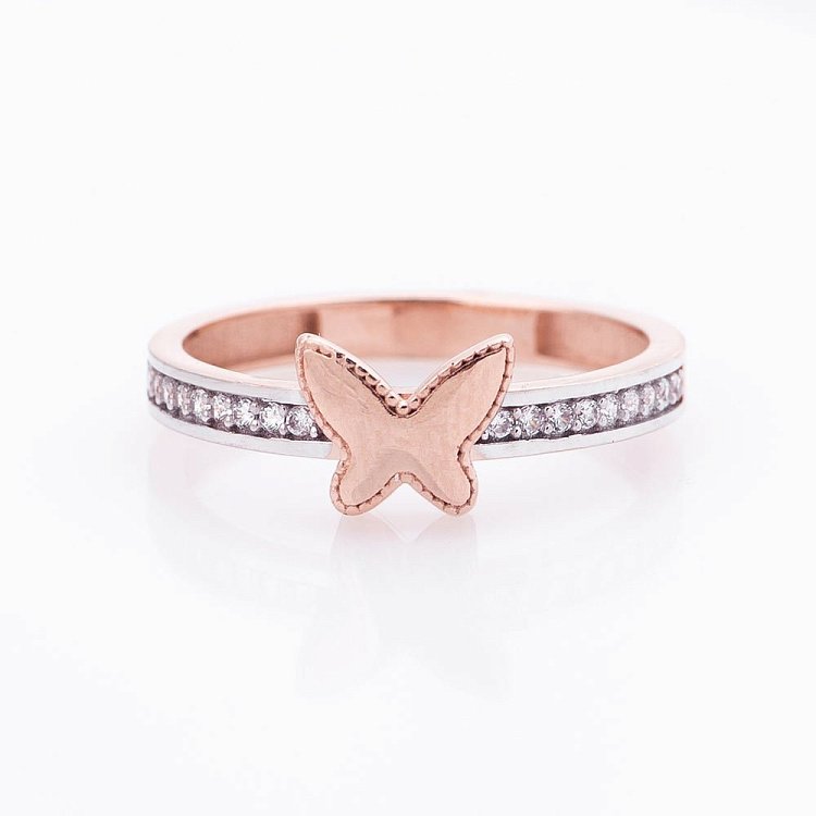 Золота каблучка "Метелик" (фіаніти) к05019 від ювелірного магазину Онікс - 3